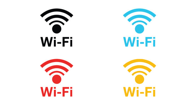 Set of four colorful wireless network icons featuring flat vector graphic designs for modern digital connectivity