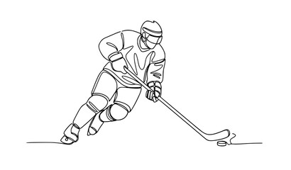 Ice hockey continuous line player skating puck winter olympic sport vector illustration © Sadman