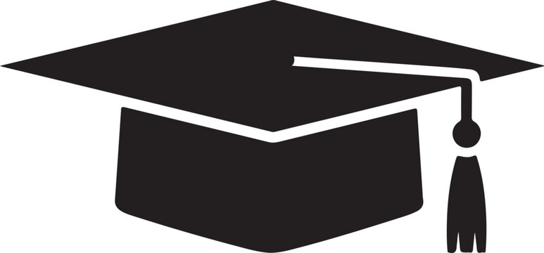 Graduation Cap Silhouette, Academic Black Vector Isolated on White Background.