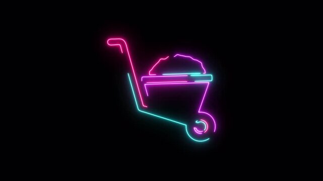 Animated Neon Dump Truck Icon, Tricolor Glowing Construction Vehicle Symbol
