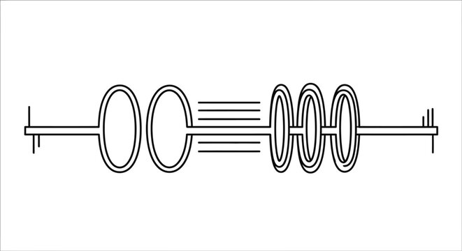 Abstract minimalist line art illustration of connected loops and parallel lines on a horizontal rod, representing data, process, or connection
