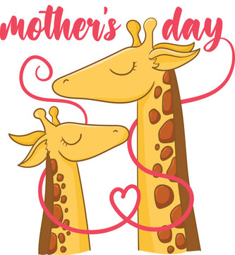Cute Mother's Day Giraffe Family Illustration