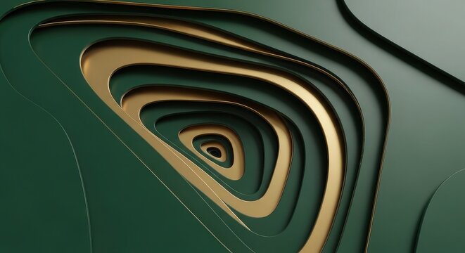 Green and gold layered geometric shapes forming a spiral pattern background wallpaper poster banner download 2026 2027