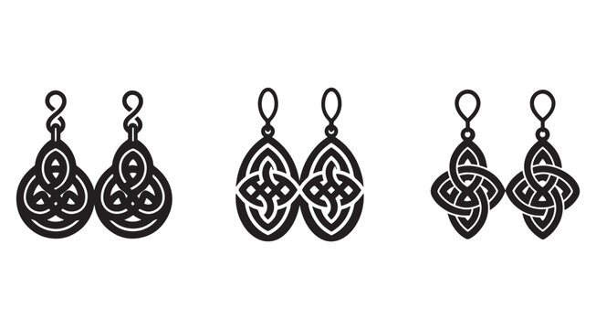 Set of black celtic knotwork earrings on white background