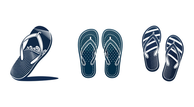 Set of flip flops in different positions and designs for summer vacation and beach activities  sandals and footwear