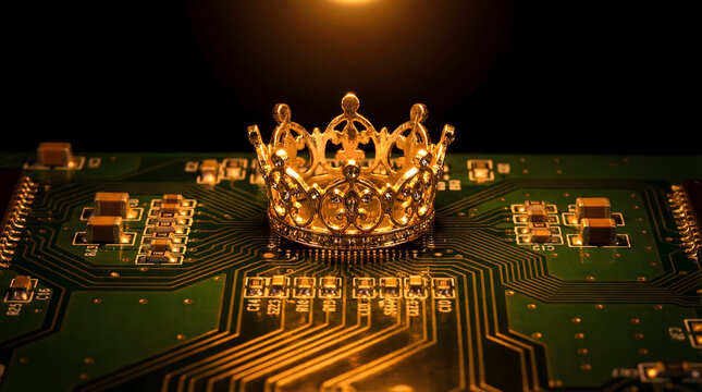 Gold crown making a statement on computer circuit board