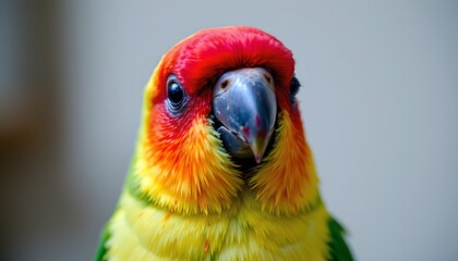 Fototapeta premium The image features a colorful bird with vibrant plumage that includes shades of red, yellow, green, and orange