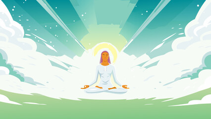Obraz premium Spiritual Woman Meditating Among Light Aura Scene