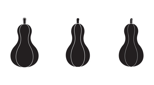 Three black silhouette eggplants with white outlines on white background  vegetable icons