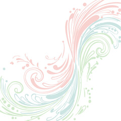 Fototapeta premium Abstract pastel floral swirls with dots on white background. Intricate design with flowing lines and color blending. Stylish graphic element for digital media or print.