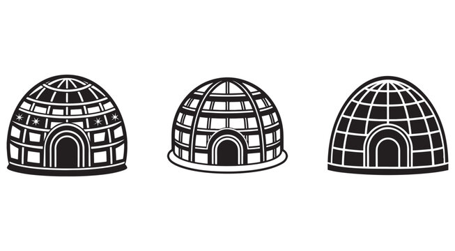 Three igloo dome houses with different designs and patterns on their surfaces  isolated on white background