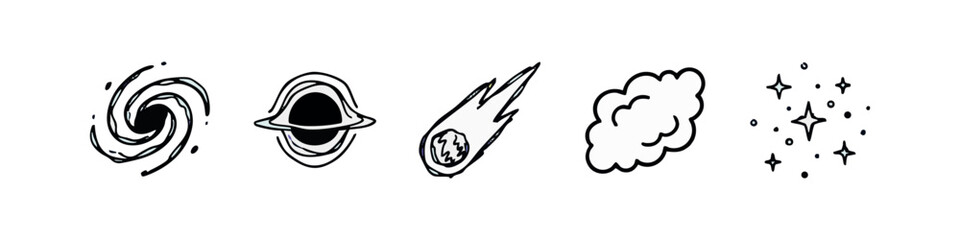 Rough Black Ink Sketch Icons Set of Space Cosmos and Astronomy © liubomir118809