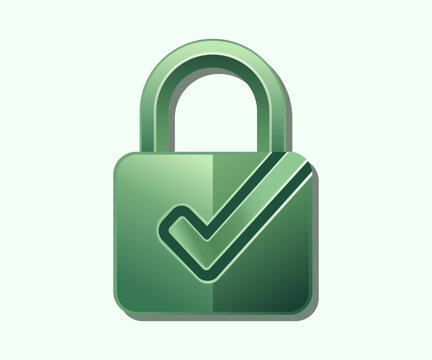 Green Security Padlock Checkmark Icon Flat Design Vector for Ecommerce Trust