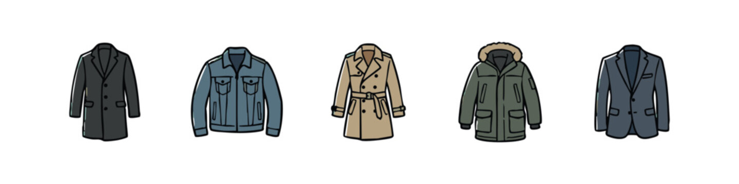 Collection of Hand Drawn Men's Autumn and Winter Coats and Jackets Fashion Icons