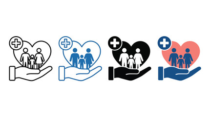 Naklejka premium Family healthcare and protection concept a hand holding a heart with silhouettes of a family inside