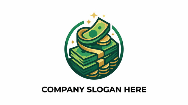 An eye-catching logo that represents financial success and wealth, featuring stacks of cash and dollar bills, ideal for businesses in finance and investment sectors.