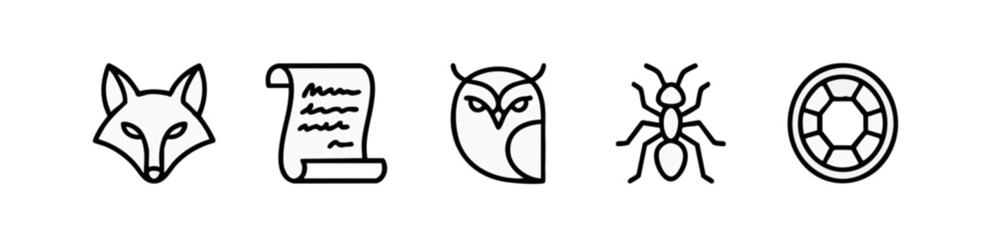 Clean Minimalist Animal Icon Set featuring Fox Owl and Ancient Scroll