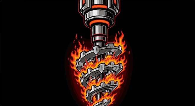 Fiery drilling equipment with spiraling metal cutting teeth