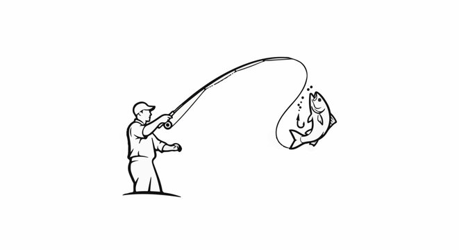 Fisherman reeling in a large fish caught on a hook with bubbles around it