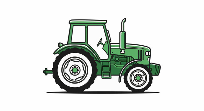 Green tractor illustration with white background and black outline