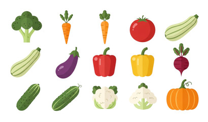 Fototapeta premium Fresh vegetable flat icons vector set vegan food healthy illustration