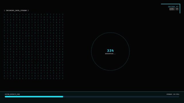 Incoming Data Stream Hexadecimal Encryption System Security Core Digital Concept.