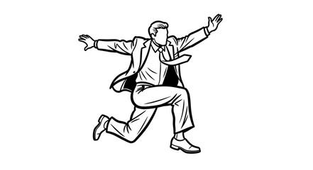 Fototapeta premium Businessman running forward with arms outstretched in a suit.