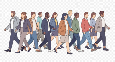 Obraz premium Diverse group of professionals walking in the same direction, symbolizing progress and teamwork
