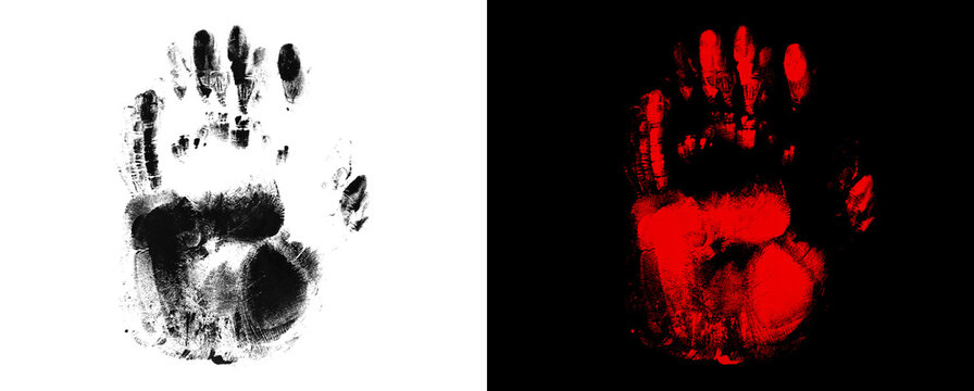 Smudged double handprint set with ink texture on dark background layer.