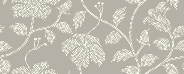 Aloha hibiscus flower Hawaiian tropical seamless pattern with dotted style.  © andin