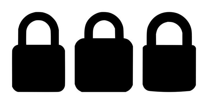 Lock set with a solid black icon on white background featuring lock symbol, security, keyhole with digital and physical iconography
