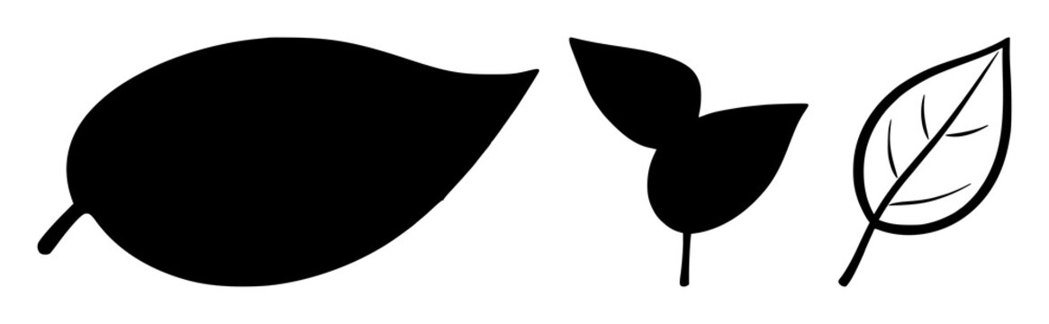 Eco-friendly packaging leaf icon set with flat minimalist design and sharp outlines featuring leaf, packaging, sustainability with environment and green