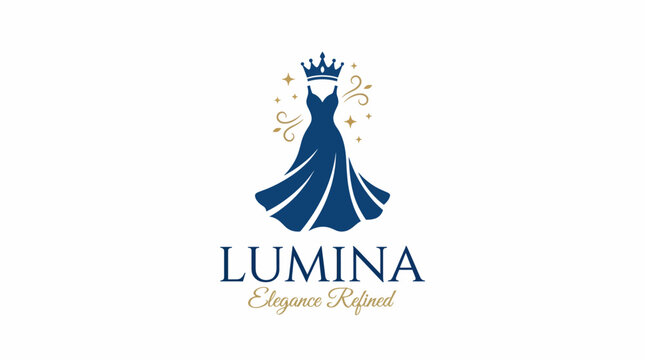 This logo features an elegant silhouette of a dress, adorned with a crown, embodying luxury and sophistication ideal for high-end fashion brands and beauty salons.