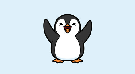 Obraz premium Cute Cartoon Penguin Happy Arms Raised