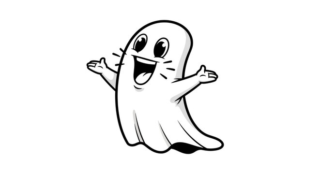 Cute Cartoon Ghost Character, Happy Ghost, Halloween Mascot, Vector Illustration