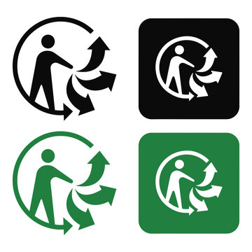 Pedestrian Walking Figure Triman with Recycling Arrows Icon in Green and Black