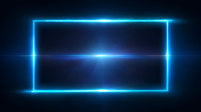 Empty Screen Futuristic Blue Neon Glowing Frame Light Border With Lens Flare Energy Effect Stock Illustration