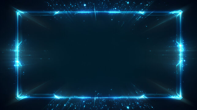 Empty Screen Futuristic Blue Neon Glowing Frame Light Border With Lens Flare Energy Effect Stock Illustration