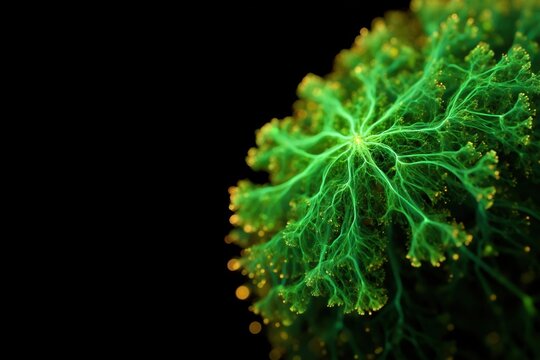 Glowing Fractal Growth Structure with Branching Filaments on Black Background