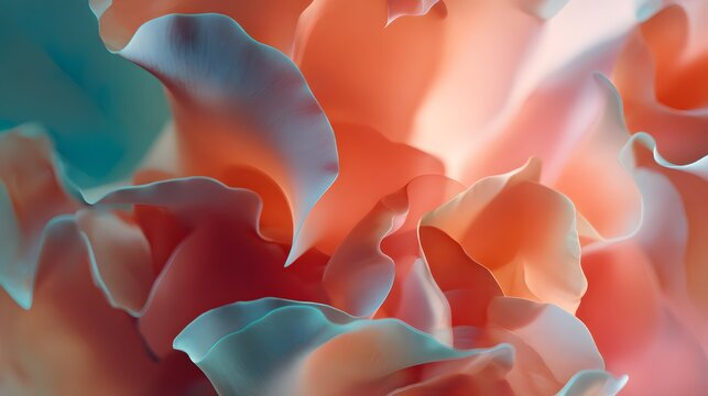 Dreamy underwater forms glow in soft coral pinks oranges and teals evoking serene aquatic beauty