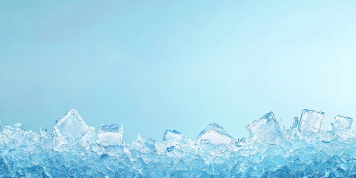 Frozen Ice cubes border ice background blue.