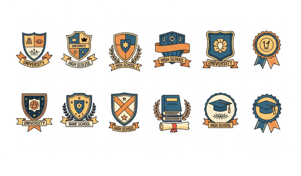 University school badge vector bundle with college crest and education emblem set