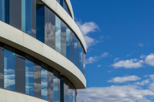 Oslo, Norway - April 07, 2026: Sogn Arena Curved Glass Facade Modern Mercedes Benz Showroom