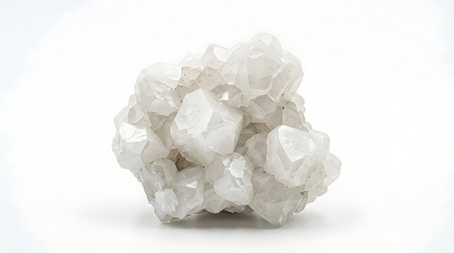 Cluster of Quartz Crystals on a White Background