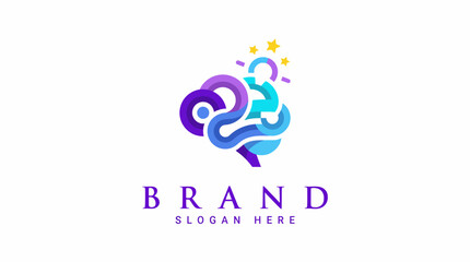 Obraz premium This vibrant logo design incorporates a stylized brain combined with abstract shapes, reflecting creativity, intelligence, and the power of ideas in a modern setting.