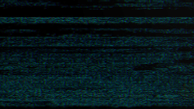 Horizontal Abstract Glitch Art Background with Digital Noise and VHS Static Signal Interference Texture. This professional-grade texture is ideal for video editing overlays, cyberpunk-themed projects.