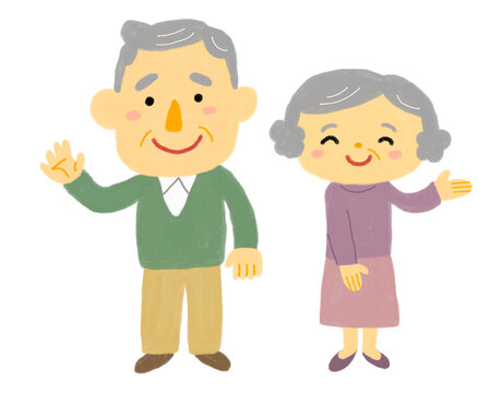 ゆるくてかわいいデフォルメおじいちゃんとおばあちゃんのイラスト
