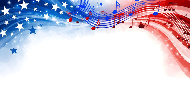 Celebrating independence day patriotic american flag with musical notes and stars a festive background