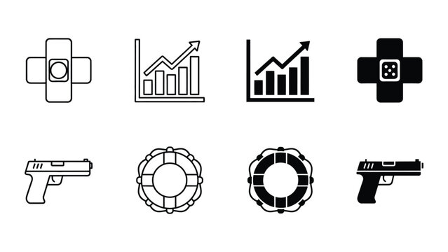 Contrasting icons representing technology, growth, security, and weaponry