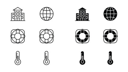 Contrast variations of common icons depicting buildings, globe, life buoy, and thermometer © svgcom11